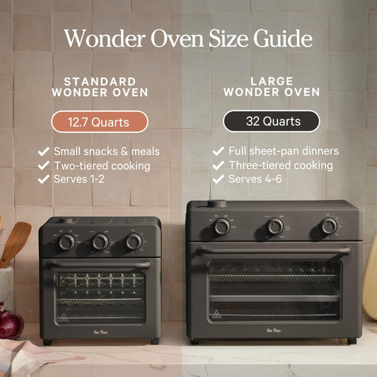 Our Place Large Wonder Oven | 6-in-1 Stainless Steel Air Fryer Toaster Oven Combo with Basket, Rack, Pan & Tray | 3-Rack, 32 QT, Large Capacity - Toast, Roast, Bake, Reheat, Broil & Steam | Spice