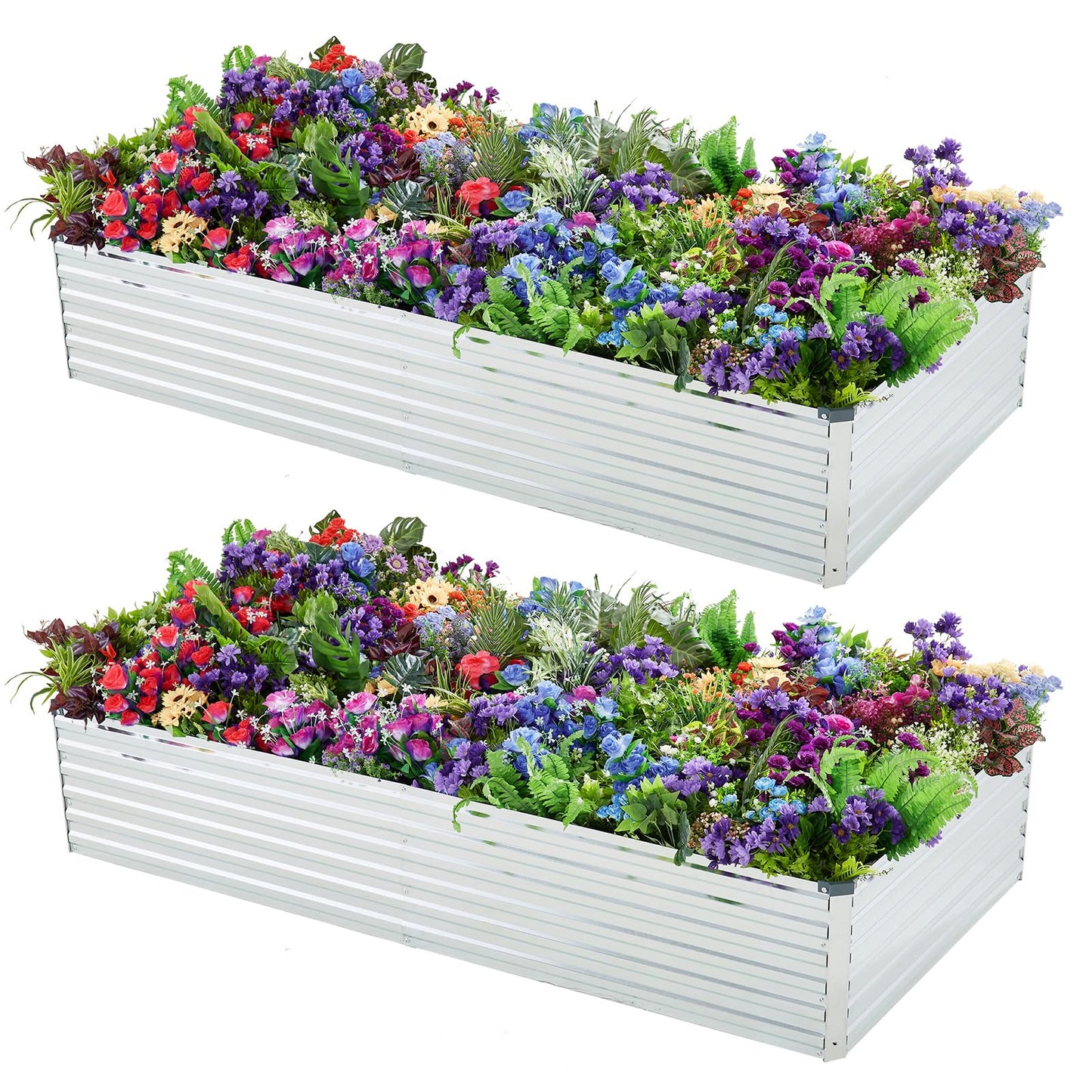 Meberam 2 Pack 6x3x1FT Galvanized Raised Garden Beds Kit Outdoor Metal Gardening Planter Box for Vegetable Elevated Flower Herbs,Silver