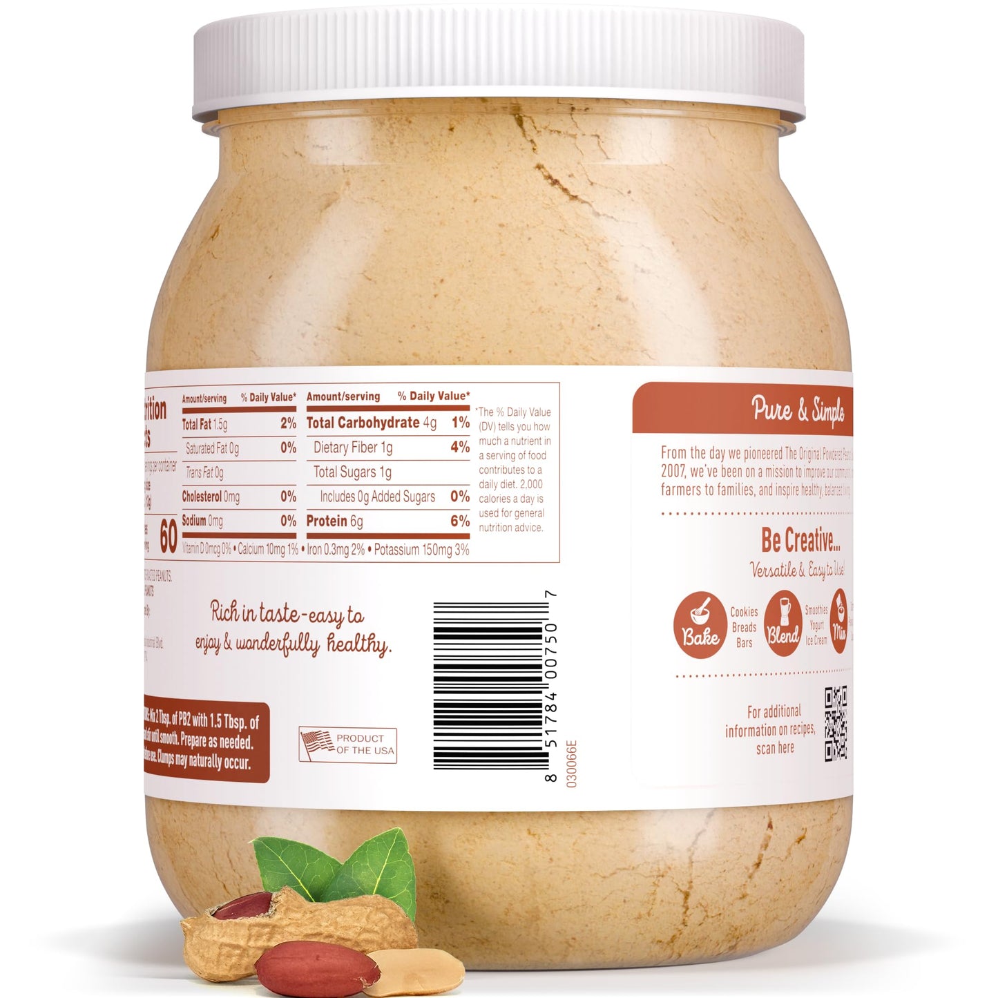PB2 Pure Peanut Butter Powder - [2 lb/32 oz Jar] - No Added Sugar, No Added Salt, No Added Preservatives - 100% All Natural Roasted Peanuts - 6g of Plant-Based Protein