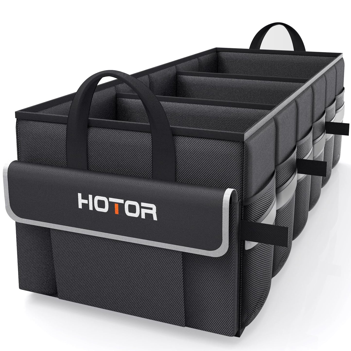 HOTOR Trunk Organizer - Car Organizer with 5 Pockets, Trunk organizer for SUV, Sedan & Van, Car Organization with Sturdy Base Panel for Car Accessories, Black, 2 Compartments, 35.4"×14.2"×10.6"