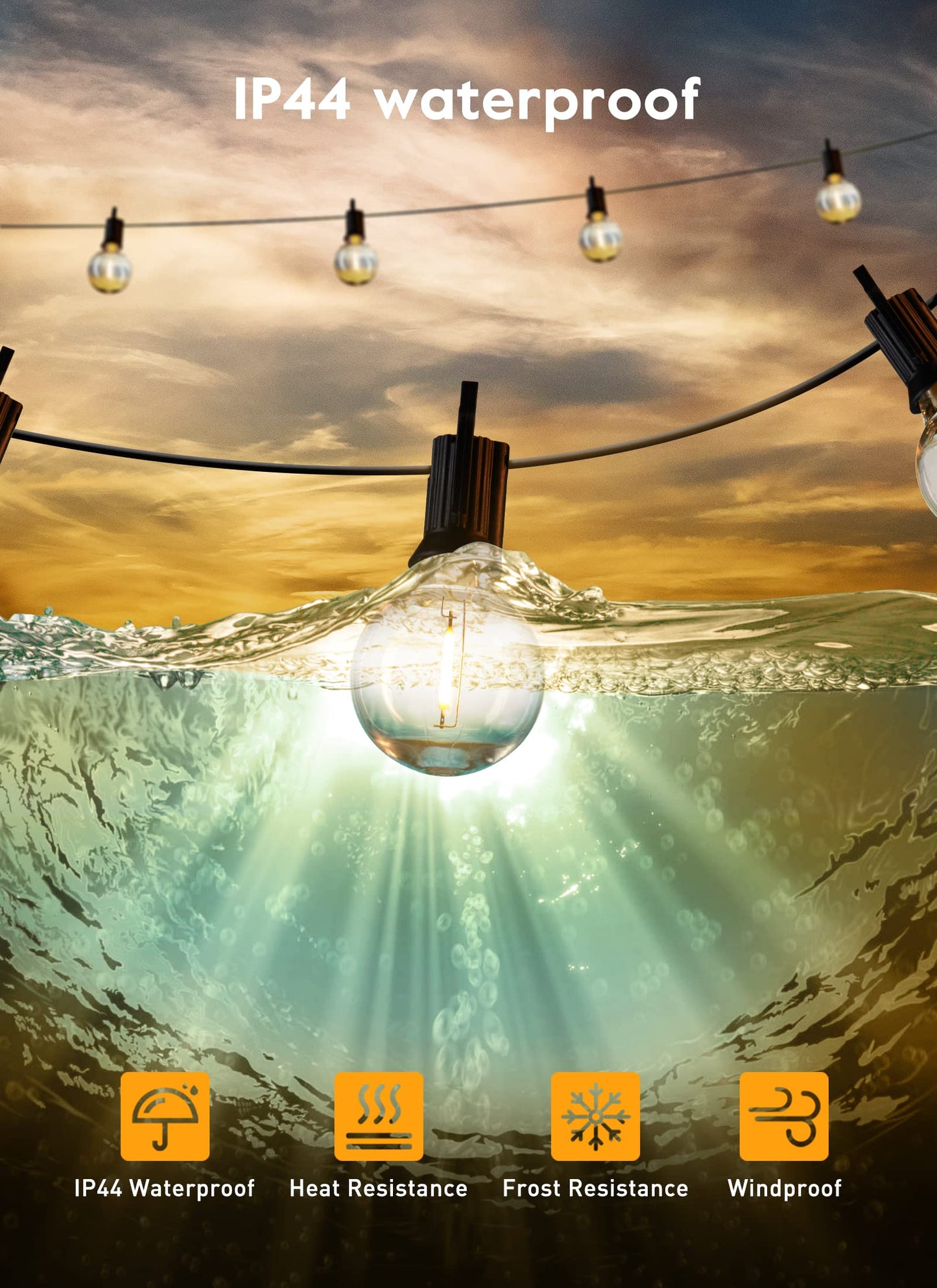 Outdoor String Lights with Remote - 58 Ft Globe Patio Lights, 4 Lighting Modes, 25 LED G40 Bulbs Waterproof Connectable Commercial Hanging Lights for Backyard Party