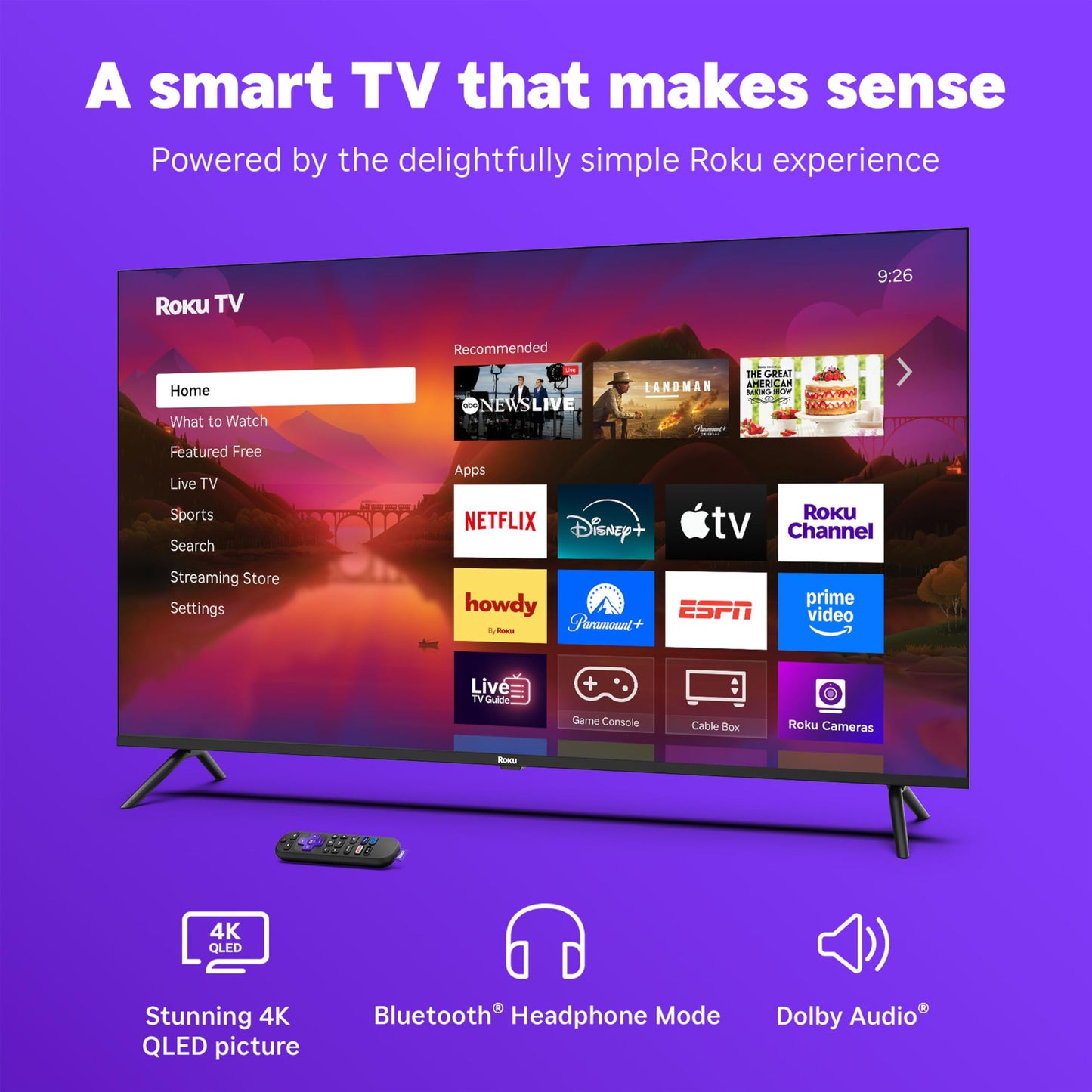 Roku Smart TV 2025 – 50-Inch Select Series, 4K HDR TV – RokuTV with Enhanced Voice Remote – Flat Screen LED Television with Wi-Fi for Streaming Live Local News, Sports, Family Entertainment