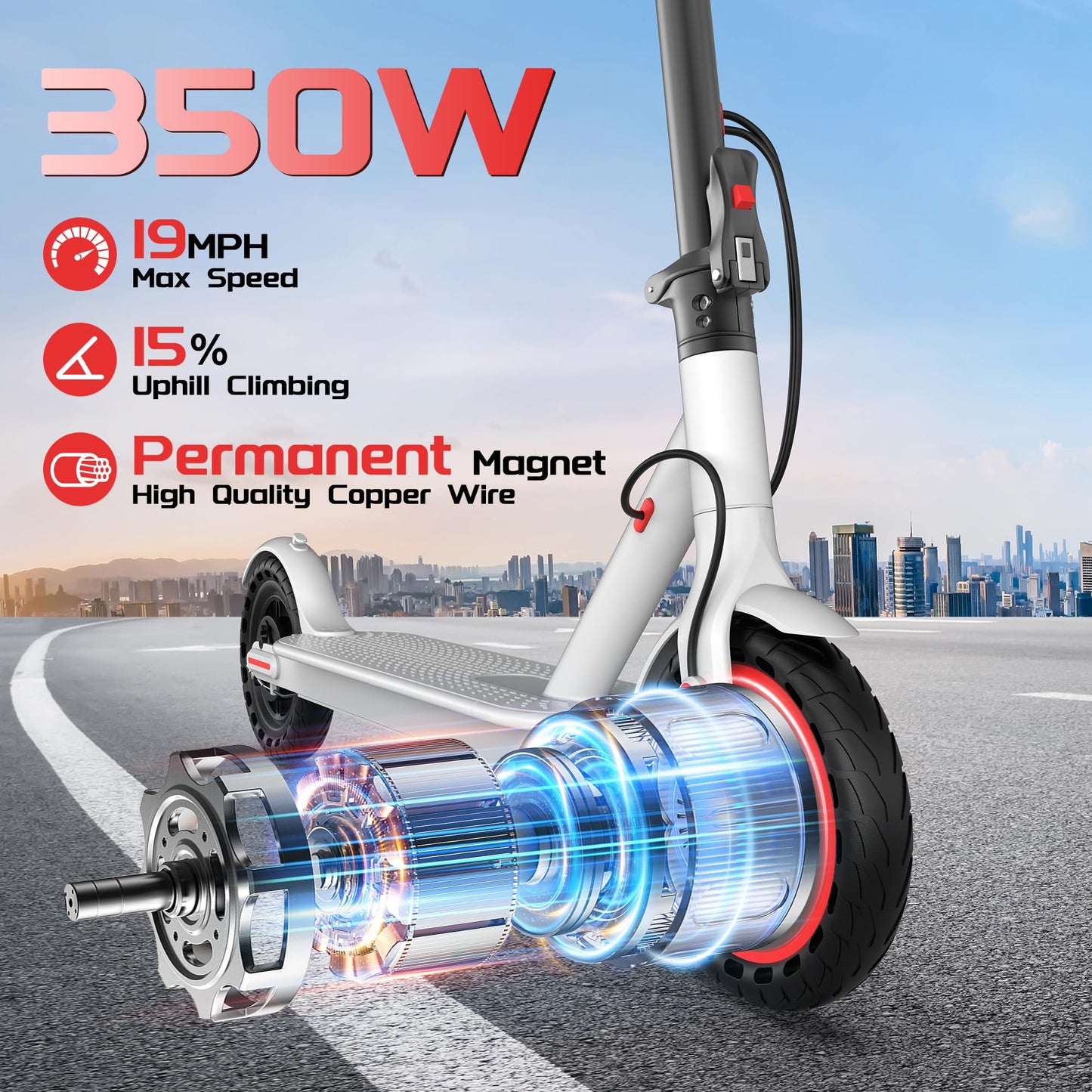 MAXSHOT Electric Scooter Adults & Big Kids, 350W Powerful Motor, Top Speed 12/16/19MPH, 12/16/21Miles Range, 8.5" Solid Tires Folding Commuter Escooter for Commuting, APP Control