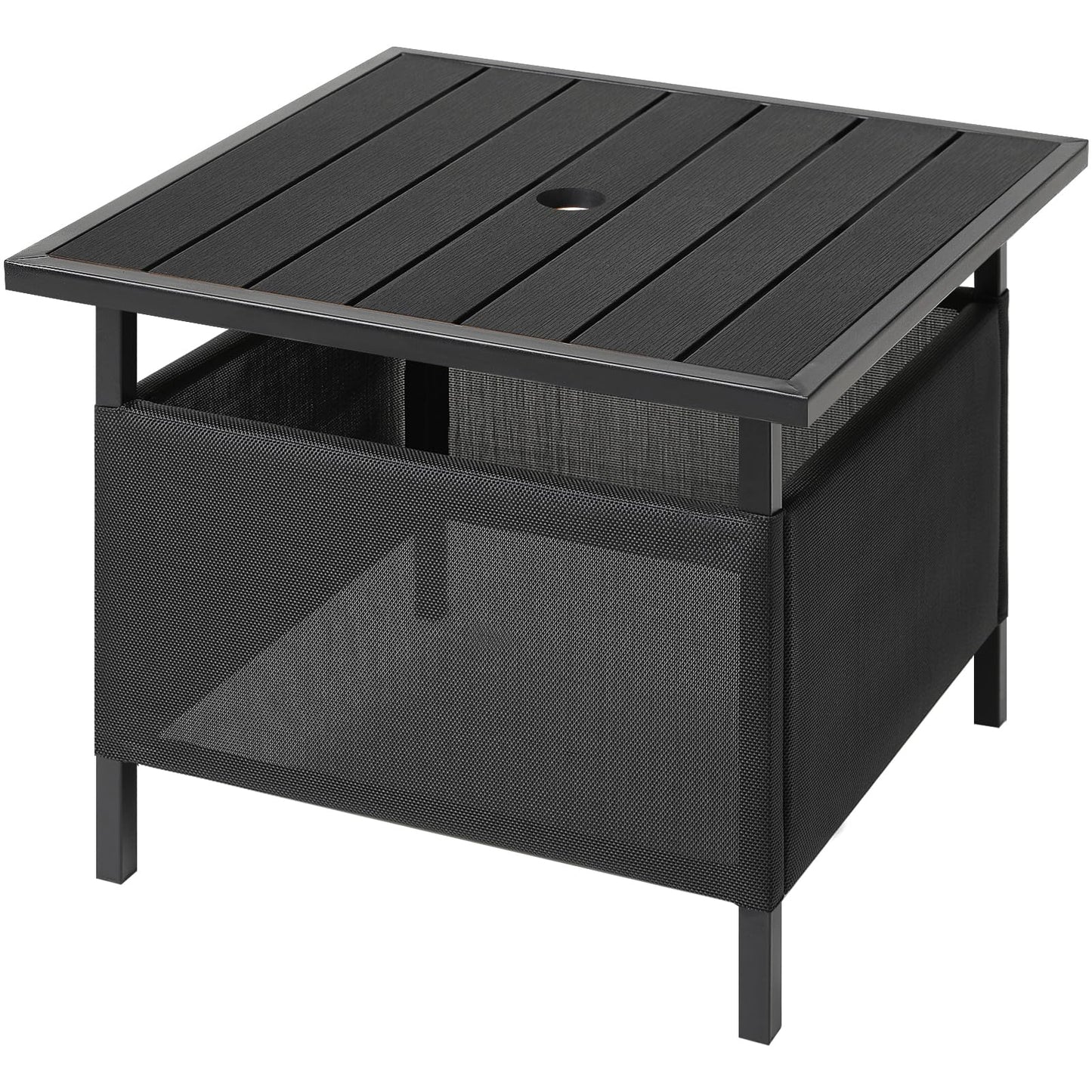 LZRS Adirondack Square Side Table with Umbrella Hole, Pool Composite Patio Table,HDPE End Tables for Backyard,Pool, Indoor Companion, Easy Maintenance & Weather Resistant(Black)