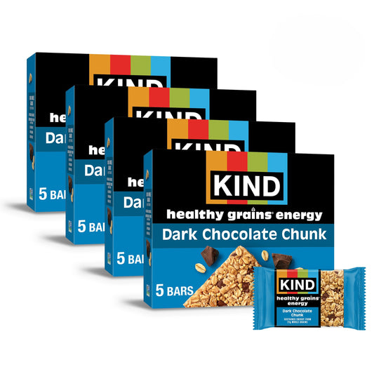 KIND Healthy Grains Energy Bars, Dark Chocolate Chunk, 21g Whole Grains, Made with Super Grains, Gluten Free Snacks, 40 Ct.