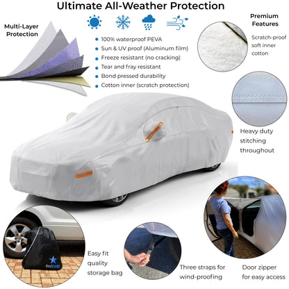 EzyShade 10-Layer Car Cover Waterproof All Weather. See Vehicle Size-Chart for Accurate Fit. Outdoor Full Exterior Covers for Automobiles Sedan Hatch SUV Rain Sun Protection. Size A2 (See SizeChart)
