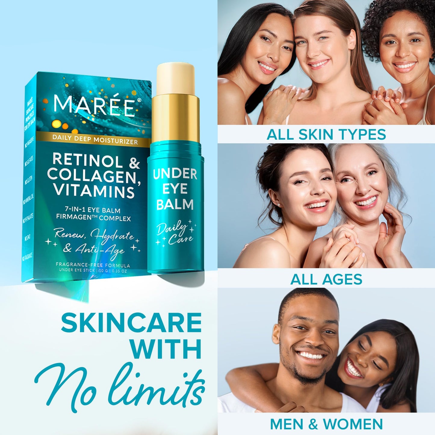 MAREE Under Eye Balm Stick with Retinol & Ceramide Complex - Facial Moisturizer for Dark Circles & Wrinkles - Under Eye Brightener Stick, Anti Wrinkle Hydrating Face Skincare