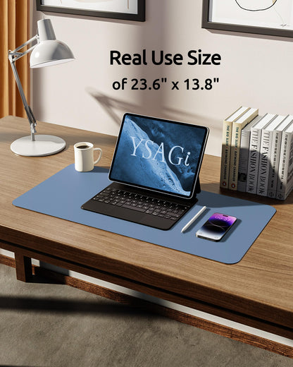 YSAGi Leather Desk Pad Protector, Office Desk Mat, Large Mouse Pad, Non-Slip PU Leather Desk Blotter, Laptop Desk Pad, Waterproof Desk Writing Pad for Office and Home (Blue, 23.6" x 13.8")