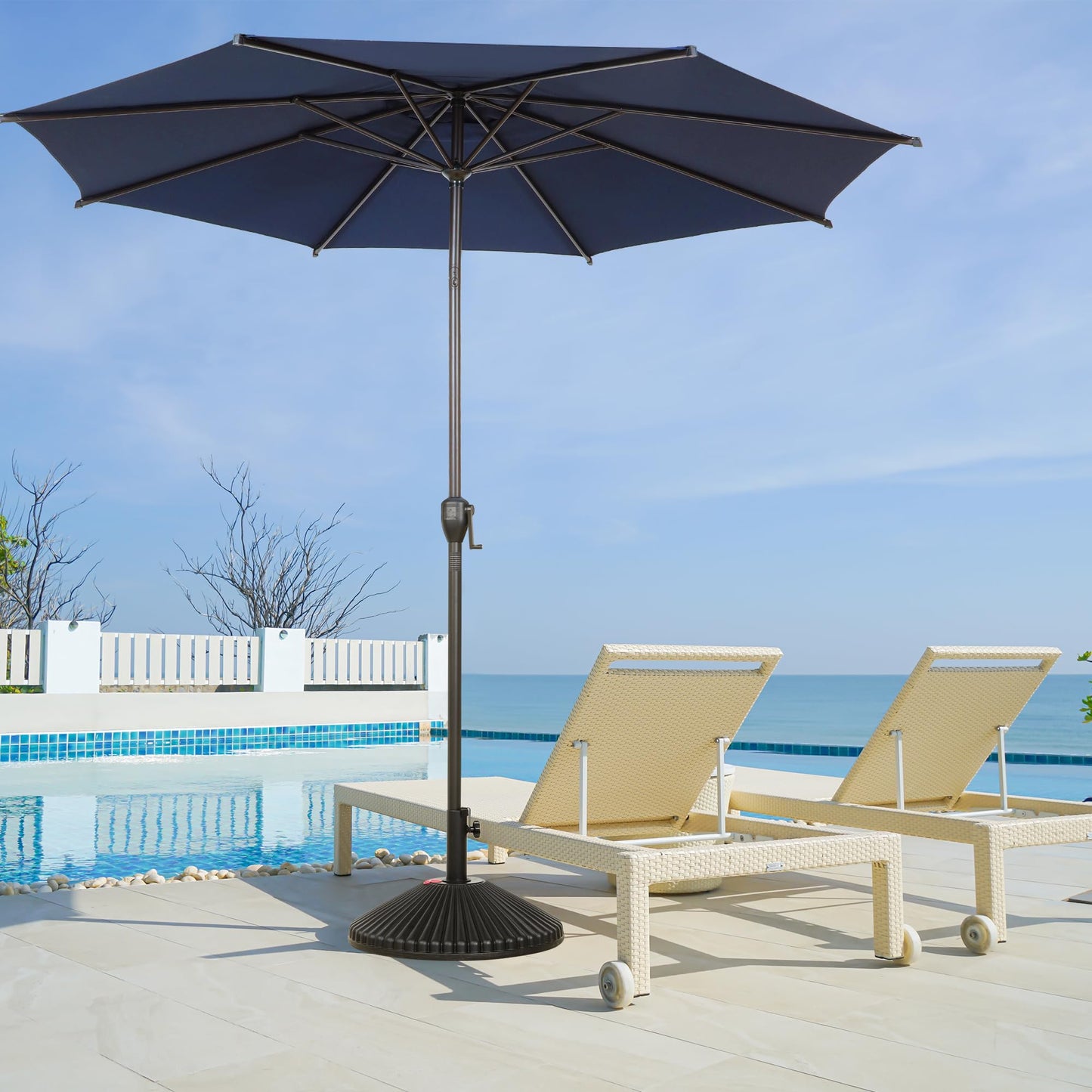 Abba Patio 9FT Lyon Outdoor Patio Umbrella Outdoor Table Umbrella with Push Button Tilt and Crank Market Umbrella 8 Sturdy Ribs UV Protection Waterproof for Garden Deck Backyard Pool, Navy Blue
