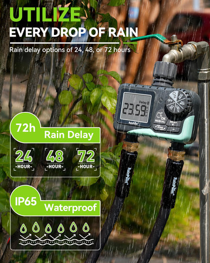 RAINPOINT 2 Zone Water Timer for Garden Hose - Sprinkler With Rain Delay, Manual Watering, Automatic Irrigation Controller System - Programmable Faucet Timer for Yard Lawn