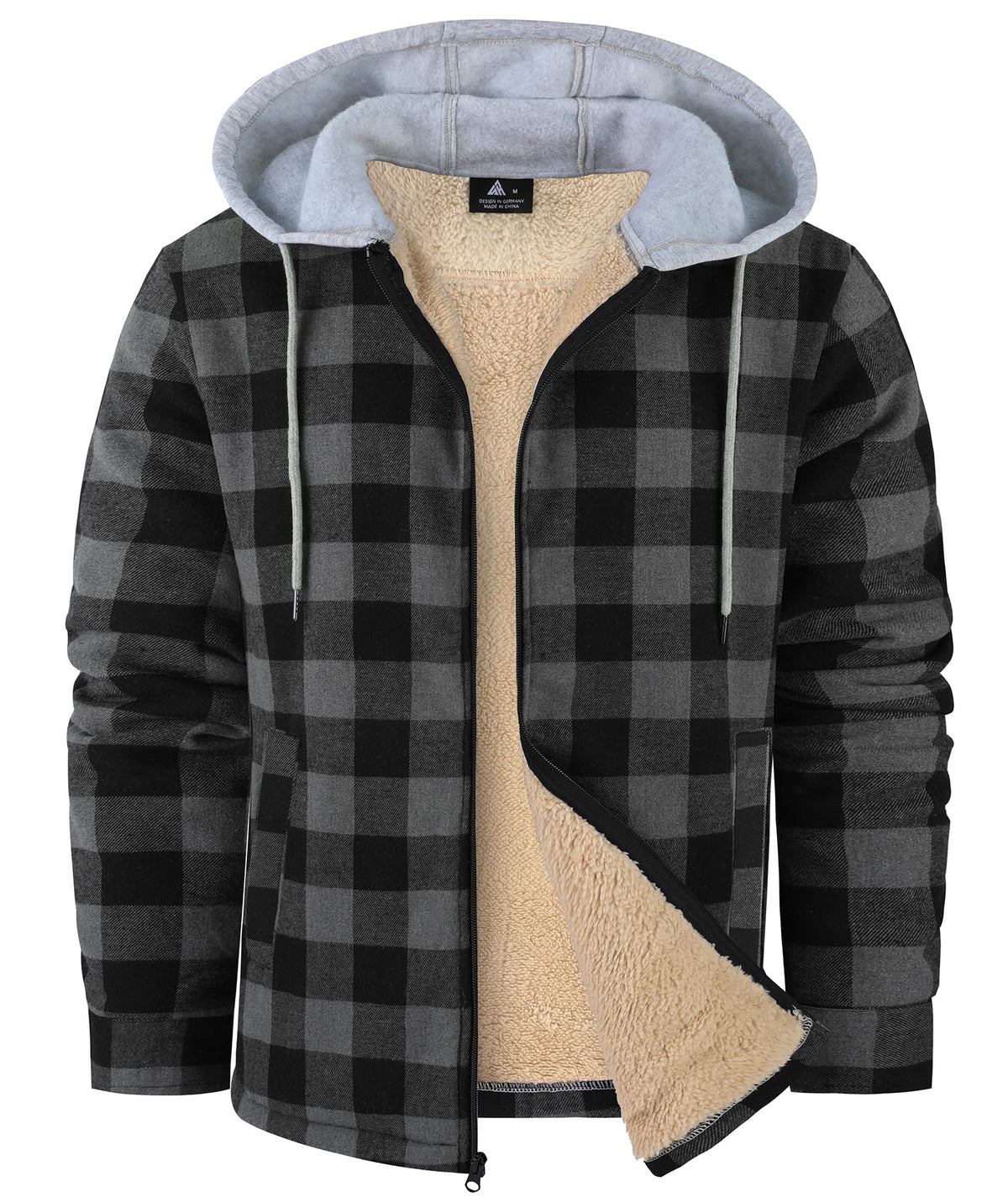 WENTTUO Mens Flannel Plaid Jacket Long Sleeve Fleece Sherpa Lined Winter Jacket Warm Coat