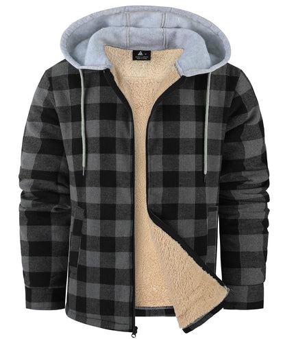 WENTTUO Mens Flannel Plaid Jacket Long Sleeve Fleece Sherpa Lined Winter Jacket Warm Coat