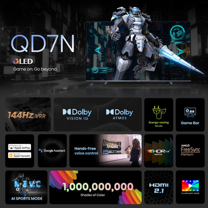Hisense 100-Inch Class QD7 Series QLED 4K UHD Google Smart TV (100QD7N, 2024 Model) - QLED, Native 144Hz, Motion Rate 240, Direct Full Array, Game Mode Pro, Alexa Compatibility