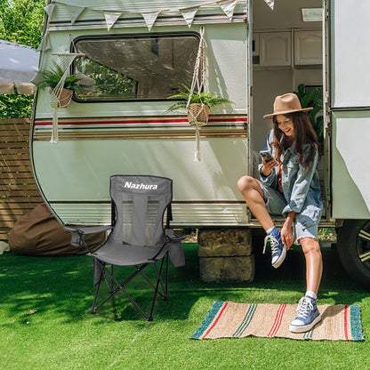 Nazhura 2 Pack Outdoor Camping Chairs Folding/Foldable/Portable with Cooler Pouch, Mesh Backrest and Cup Holder Pocket(Grey, 2 Pack)