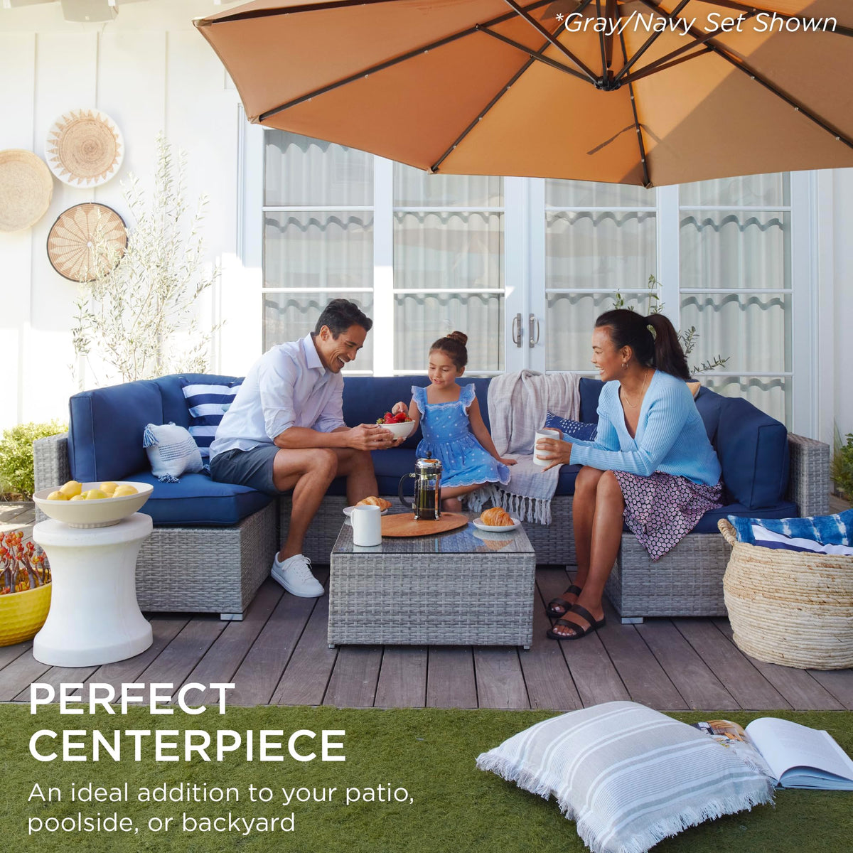 Best Choice Products 7-Piece Modular Outdoor Sectional Wicker Patio Conversation Set w/ 2 Pillows, Coffee Table, Cover Included - Black/Teal