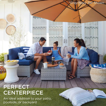 Best Choice Products 7-Piece Modular Outdoor Sectional Wicker Patio Conversation Set w/ 2 Pillows, Coffee Table, Cover Included - Black/Teal