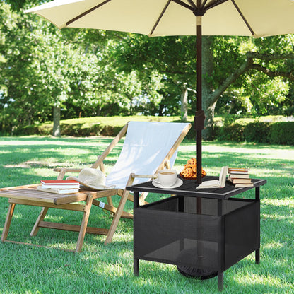 LZRS Adirondack Square Side Table with Umbrella Hole, Pool Composite Patio Table,HDPE End Tables for Backyard,Pool, Indoor Companion, Easy Maintenance & Weather Resistant(Black)