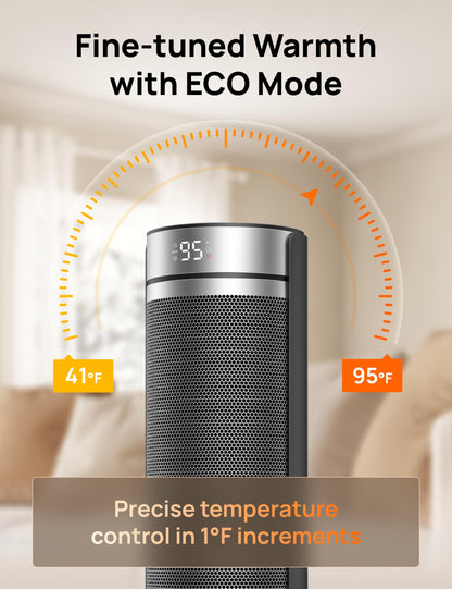 DREO Space Heater for Large Room, 23 Inch Electric Heaters for Indoor Use, 8 Safe Protection Tower, 70° Oscillation, PTC Ceramic with Thermostat and Remote, Quiet, 12H Timer, Bedroom, Office