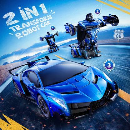 Veeniix V991 Transform Remote Control Car, 1:10 Big Size, 2 Rechargeable Batteries for 70Min, 2.4GHz Gesture Sensing, One-Key Deformation, Robot Toys Gifts for Boys and Girls (Blue)