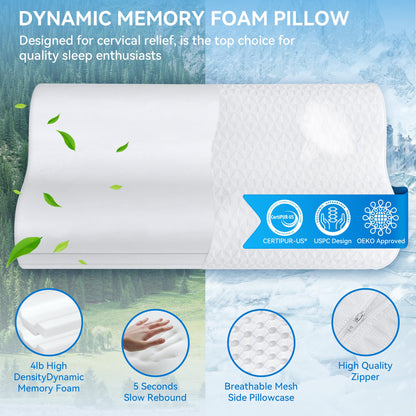 zibroges Sandwich Cervical Neck Pillow Queen Size - Dynamic Memory Foam Pillow for Neck Shoulder Pain Relief, Ergonomic Adjustable Contour Bed Pillow for Side, Back & Stomach Sleepers CertiPUR-US