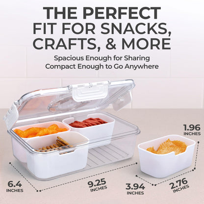 KEYVOZ Snackle Box Container with Lid- Travel Charcuterie Box with Handle - Organizer for Candy, Fruit, Nuts, Veggies, Snacks, Beach Essentials, Portable Lunch Box (Bright White, Small)