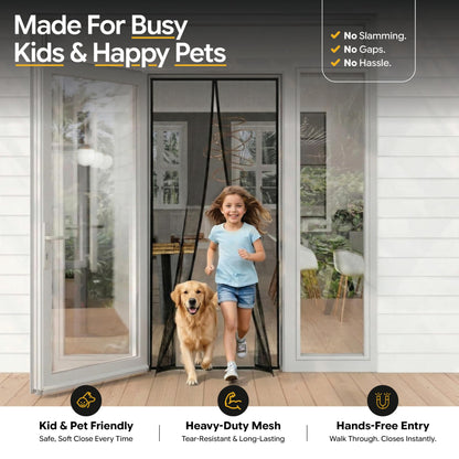 AUGO Magnetic Screen Door - Self Sealing, Heavy Duty, Hands Free Mesh Partition Keeps Bugs Out - Pet and Kid Friendly - Patent Pending Keep Open Feature - 38 Inch x 83 Inch