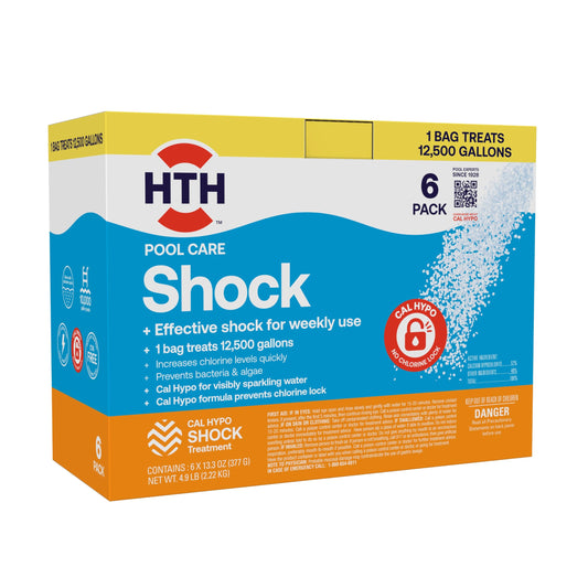 HTH 52030B Swimming Pool Care Shock, Swimming Pool Chlorinator Boosts Chlorine Levels, Cal Hypo Formula, 13.3oz (Pack of 6)