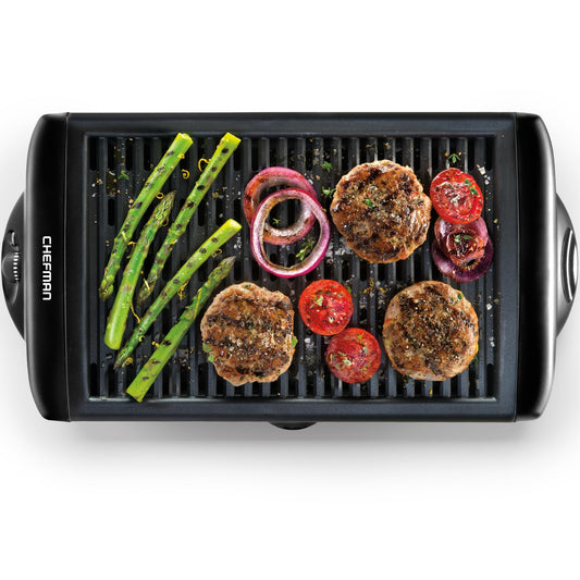 Chefman Electric Smokeless Indoor Grill w/ Non-Stick Cooking Surface & Adjustable Temperature Knob from Warm to Sear for Customized BBQing, Dishwasher Safe Removable Water Tray, Black