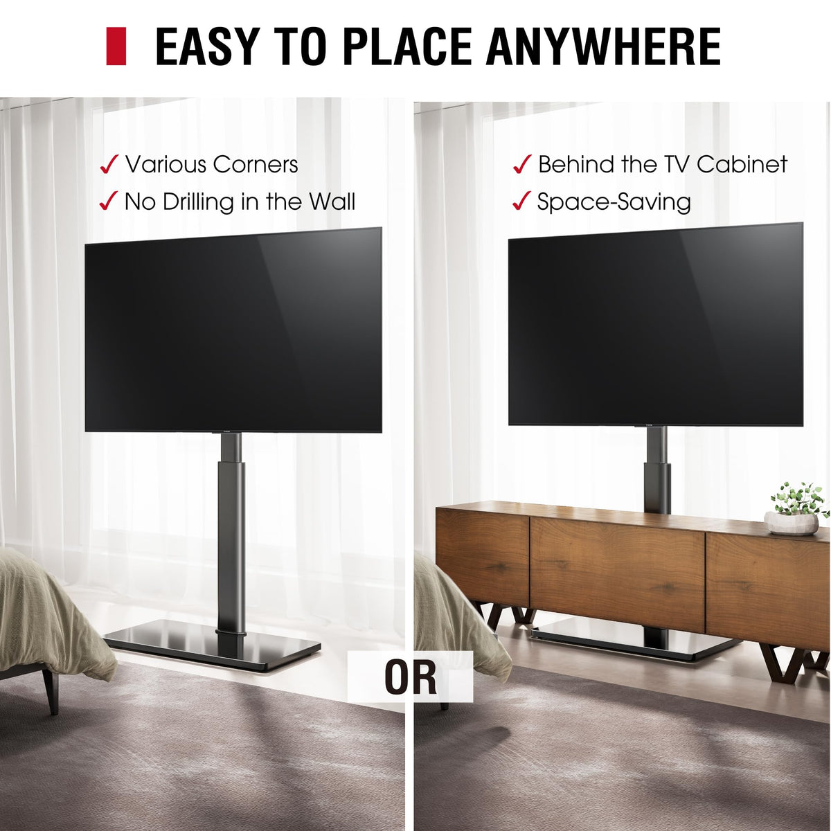 AOKCOS Swivel TV Floor Stand for 43-75 Inches TVs, 8 Level Height Adjustable Corner Extra Tall TV Stand Mount for Living Room/Bedroom, Holds up to 110 lbs,MAX VESA 600x400mm,Black