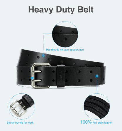 CHAOREN Work Belts for Men Heavy Duty - 1.5" Full Grain Leather Belt Casual - Fully Adjustable, Double Prong