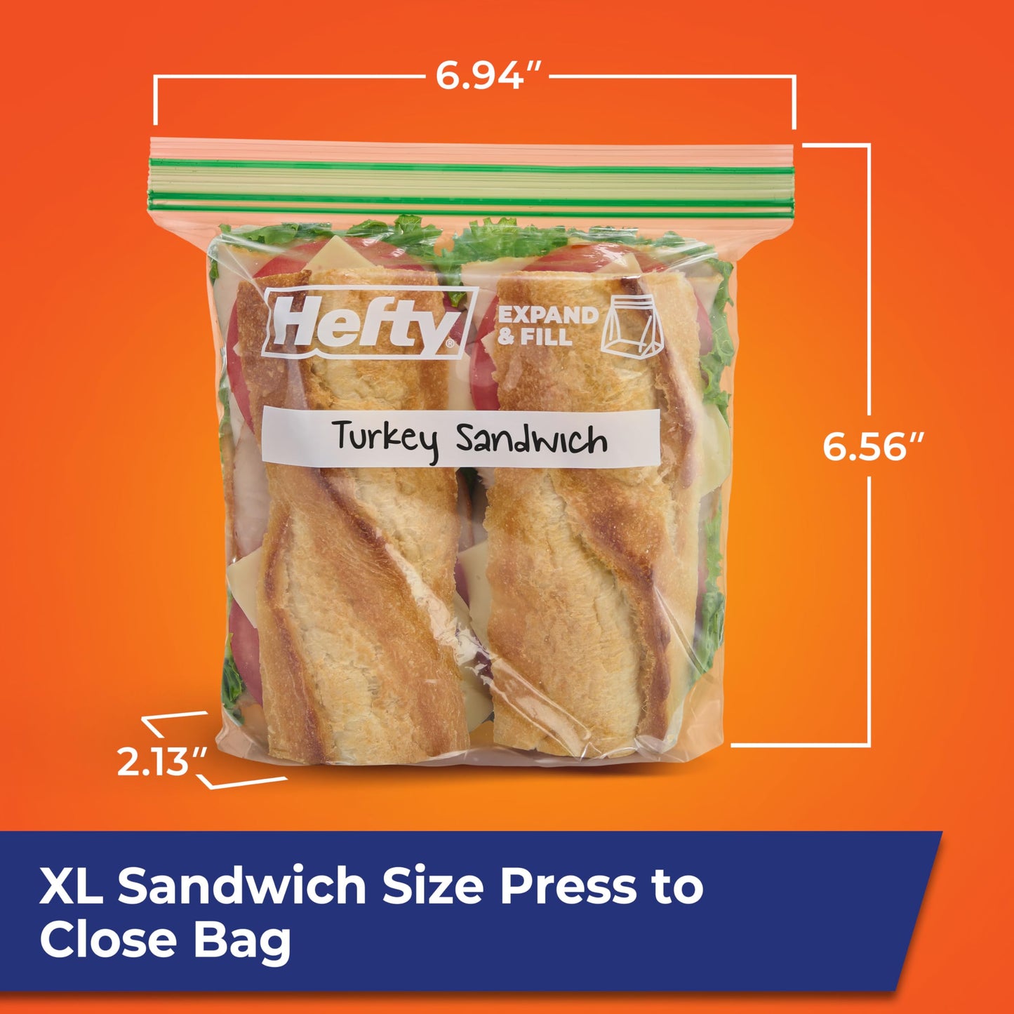 Hefty XL Press to Close Plastic Sandwich Expand and Fill Food Storage Bags, 130 Count