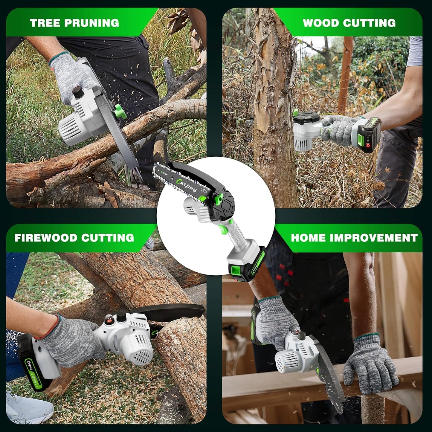 CEEPUY Mini Chainsaw Cordless,[2025 Upgraded] 6 Inch Portable Electric Chain Saw w/Automatic Oiler/Battery Powered Small Handheld Saw w/Security Lock Trees Branches Trimming,Wood Cutting.
