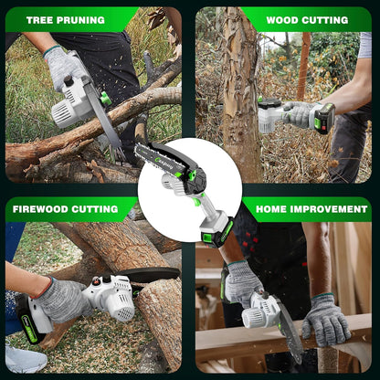 CEEPUY Mini Chainsaw Cordless,[2025 Upgraded] 6 Inch Portable Electric Chain Saw w/Automatic Oiler/Battery Powered Small Handheld Saw w/Security Lock Trees Branches Trimming,Wood Cutting.