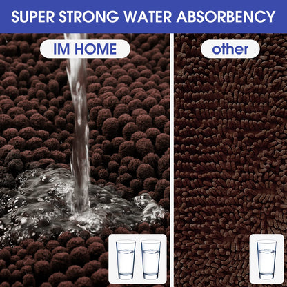 ACCUMTEK Striped Brown Bathroom Rug Mat 32"x20" Ultra Soft, Non Slip Chenille Bath Rugs, Absorbent Plush Shaggy Bath Mats for Bathroom, Bedroom, Kitchen, Shower, Tub