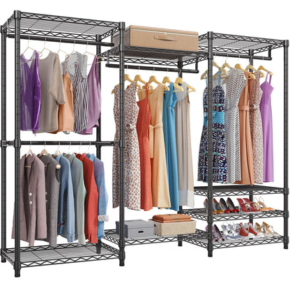VIPEK V5 Portable Closet Wardrobe Heavy Duty Clothes Rack, Freestanding Clothing Rack with 4 Hang Rods & 8 Shelves, Adjustable Closet Racks, 68.9" L x 15.7" W x 76.4" H, Max Load 890LBS, Black