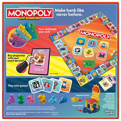 Monopoly App Banking Board Game | App-Enabled Game | Links to Smart Devices | Ages 8+ | 2 to 6 Players | 45 Mins. | Family Games for Kids
