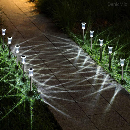 DenicMic Solar Lights Outdoor Pathway Lights 6000K LED Waterproof Acrylic Lamp Head Stainless Steel Stake for Yard Garden Landscape Path Walkway Driveway Patio Lawn (Cold White 10Pack)