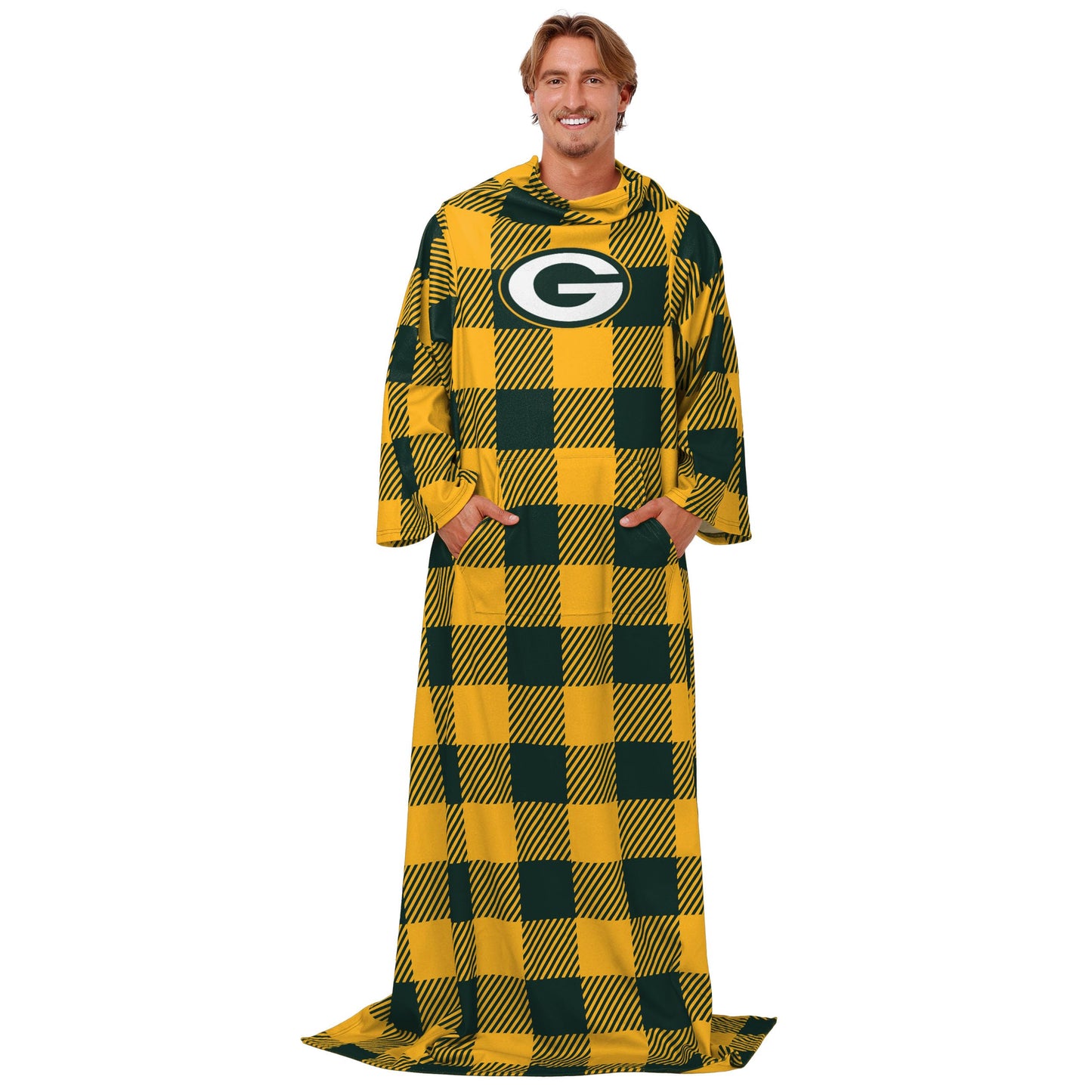 FOCO Green Bay Packers NFL Buffalo Plaid Oversized Wearable Throw Blanket - 48" x 71"