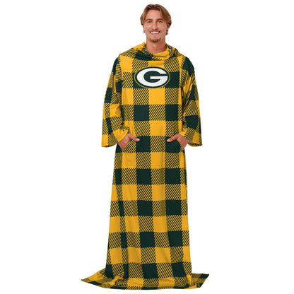 FOCO Green Bay Packers NFL Buffalo Plaid Oversized Wearable Throw Blanket - 48" x 71"