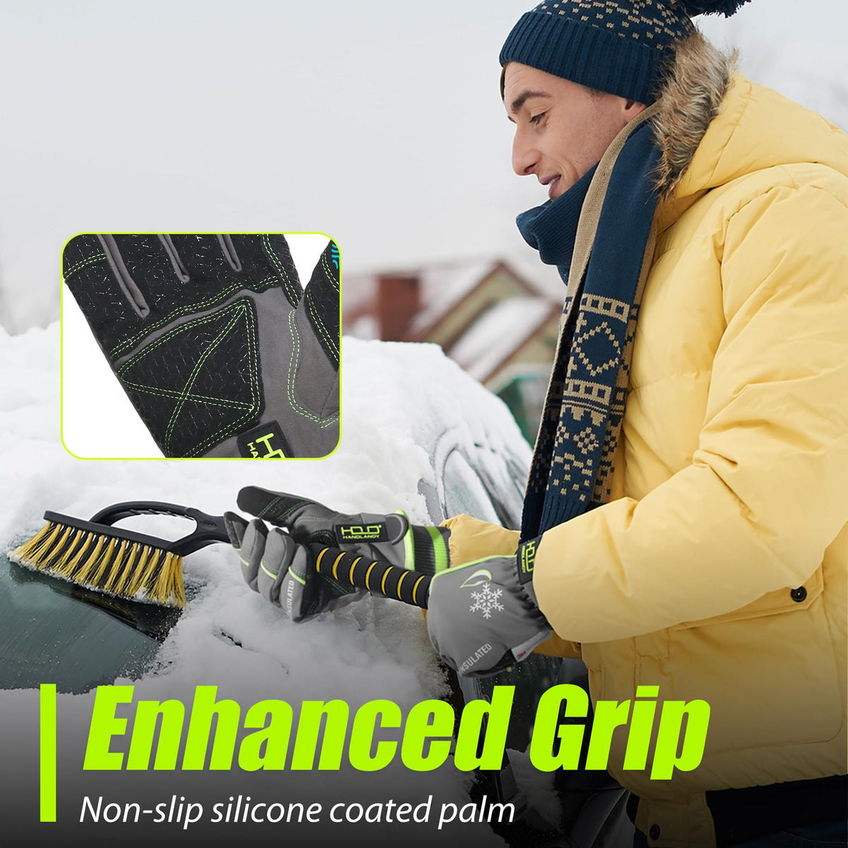 HANDLANDY Waterproof Insulated Work Gloves, 3M Thinsulate Thermal Winter Gloves for Men Women Touch Screen, Warm Ski Snowboard Cold Weather Gloves (Green-men Size, XX-Large)