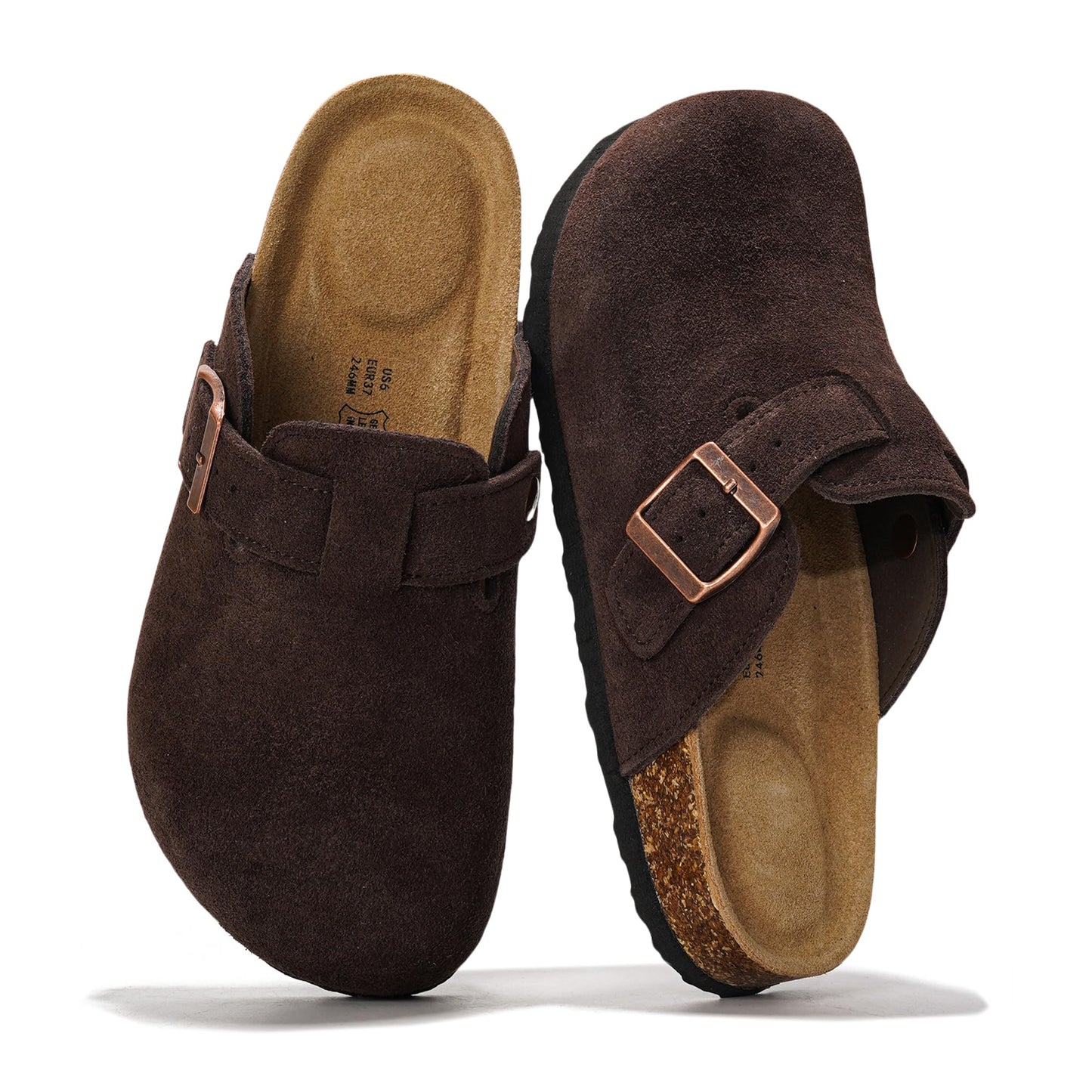 Project Cloud Genuine Leather Footbed Clogs for Women - Memory Foam Arch Support Slippers for Women - Trendy Slip-ons Women's Mules & Clogs Sandals (Benton, CHOCBRWNSUED, 10)