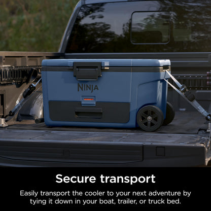 Ninja | Cooler | FrostVault 65QT Cooler with Wheels | Insulated with Temp Dry Storage Drawer | Keeps Ice Cold for Days | for The Beach, Camping, Picnics & More | Lakeshore Blue | FB265BL