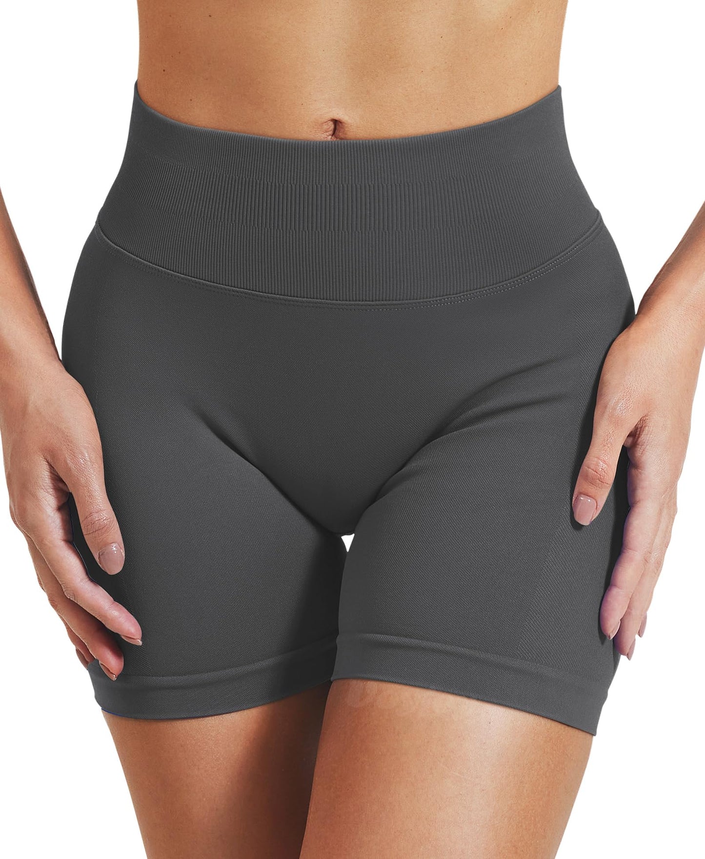 VOYJOY Women Workout Impact Shorts 3.6"/ 4.5"/ 6" Scrunch Butt Lifting Gym Seamless Booty Biker Shorts Dark Grey