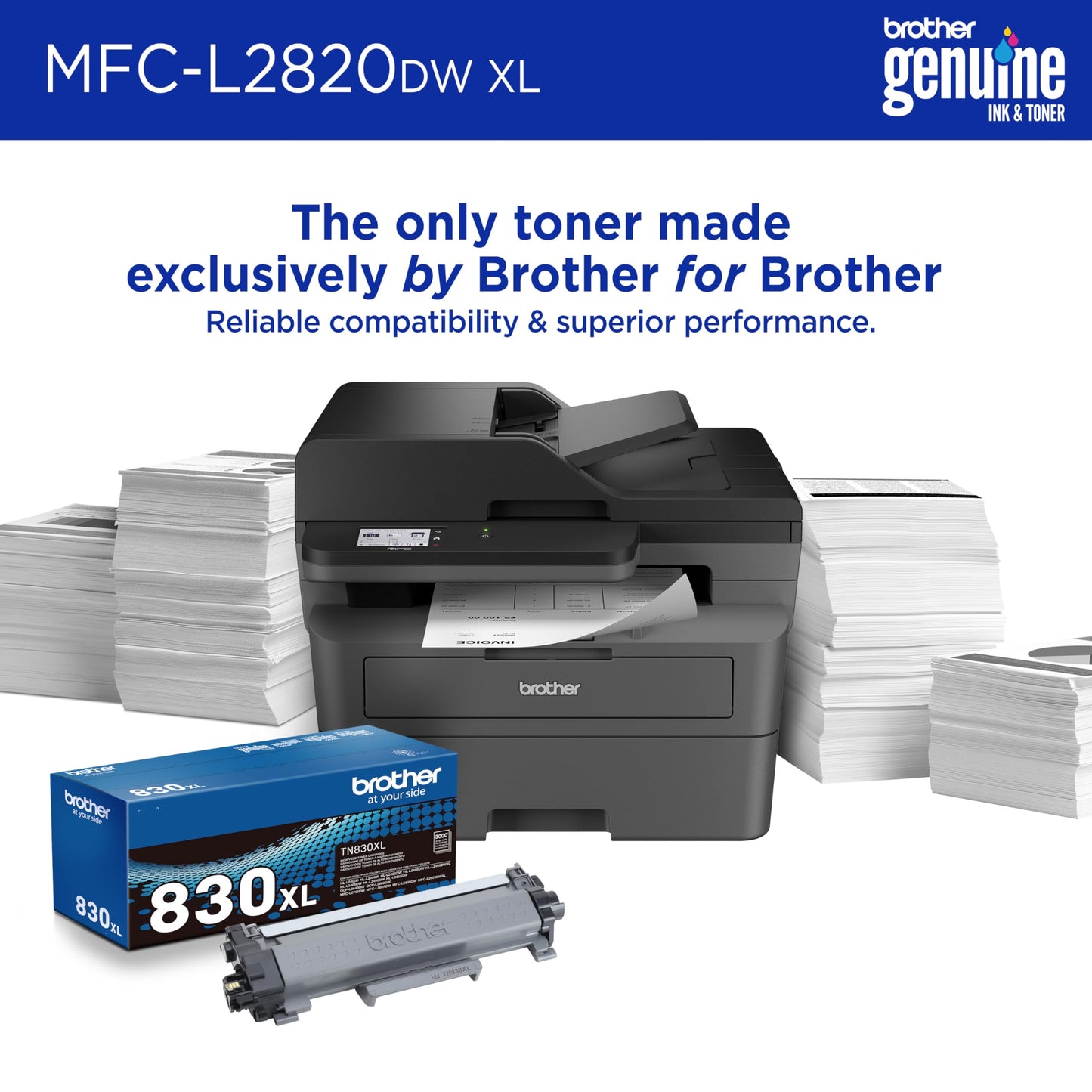 Brother MFC-L2820DW XL Wireless Compact Monochrome All-in-One Laser Printer with Copy, Scan and Fax, Duplex, Black & White | Up to 4,200 Pages of Toner Included(1), Amazon Dash Replenishment Ready