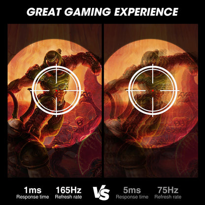 KOORUI Gaming Monitor, QHD 24" Nano IPS Monitor, 1440P 165Hz Computer Monitor, 1ms 2K PC Monitor, 100% sRGB, Adaptive Sync, Height/Tilt/Pivot Adjustment, HDMI, DisplayPort, GP01