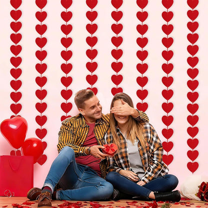 Valentines Day Decorations, 96 PCS Red Felt Heart Garland Hanging, Pre-Assembled Romantic Heart String Garland for Home, Wedding, Anniversary & Party Decor