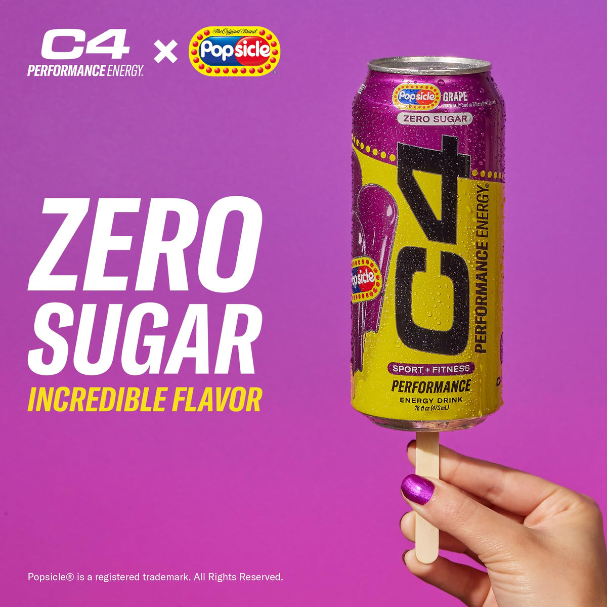 C4 Energy Drink x Grape Popsicle, Carbonated Sugar Free Pre Workout Performance Drink with no Artificial Colors or Dyes, 16 Oz, Pack of 12