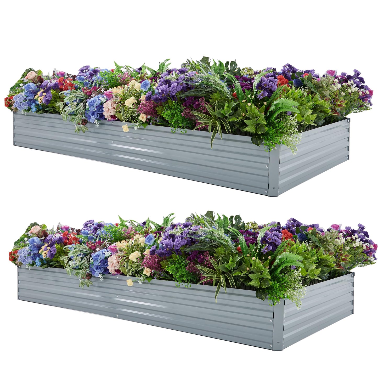 Foxlang 8x4x1ft(2 Pack) Galvanized Raised Garden Bed,Outdoor Planter Box Metal Patio Kit Planting Bed for Vegetables Flowers Herb,Grey