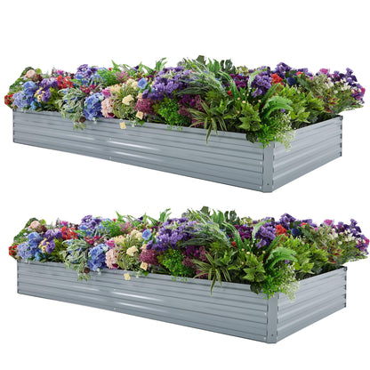 Foxlang 8x4x1ft(2 Pack) Galvanized Raised Garden Bed,Outdoor Planter Box Metal Patio Kit Planting Bed for Vegetables Flowers Herb,Grey