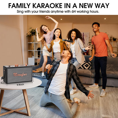 Karaoke Machine, Retro-Design Speaker with 2 Wireless Microphones for Adults & Kids, Portable Karaoke System for Home Party, Bluetooth/AUX/USB/TF Support, Gifts for Women & Girls